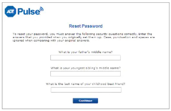 How do I reset my ADT Pulse app password?