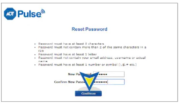 How do I reset my ADT Pulse app password?